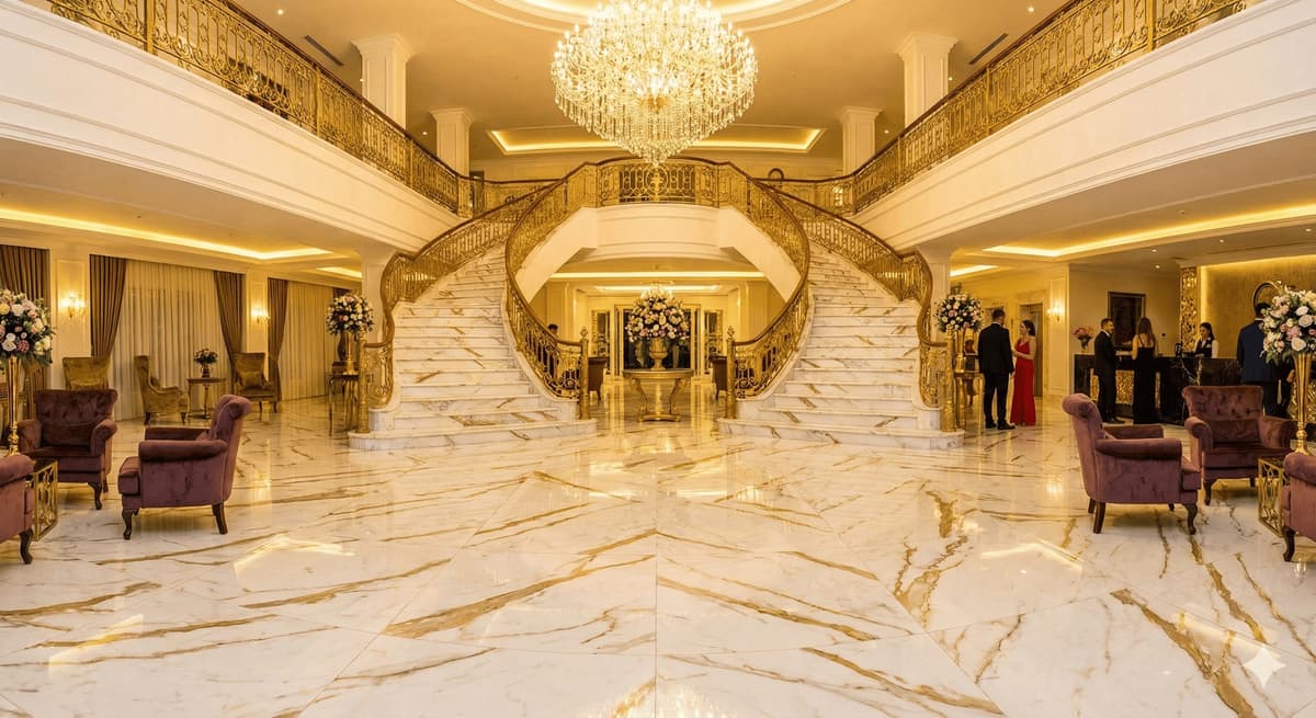 Luxury Calacatta Gold Marble Effect Polished Porcelain Floor Tiles