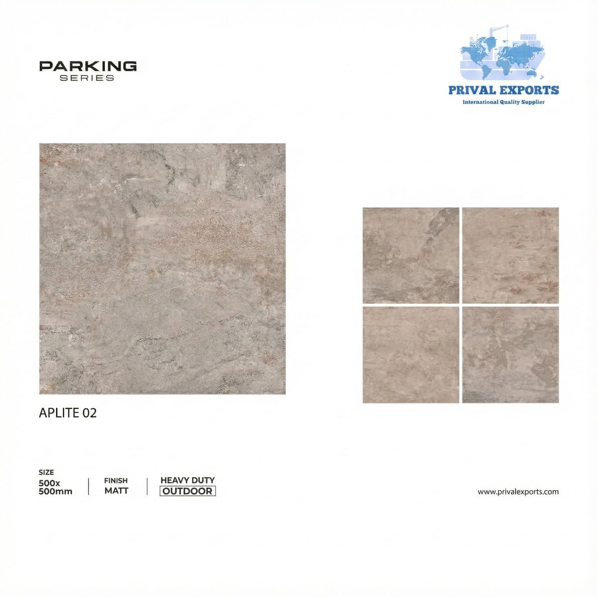 Heavy-Duty Outdoor Parking Floor Tile with Natural Stone Texture 500x500 mm