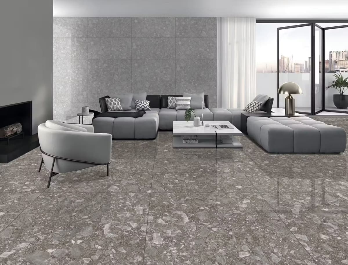 Grey Ceppo Stone Effect Polished Glazed Vitrified Tiles(PGVT) 600*1200 