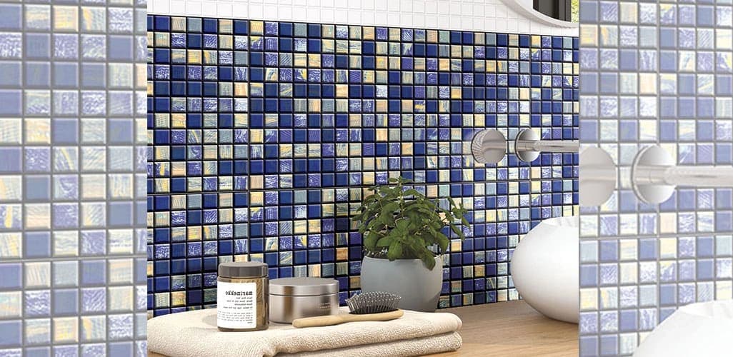 Blue Ocean Marble Effect Square Mosaic Tiles 