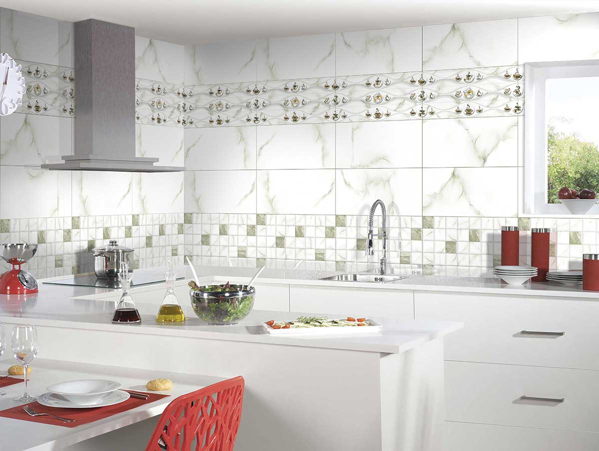White Marble Effect Glossy Ceramic Kitchen Wall Tiles 300*600 