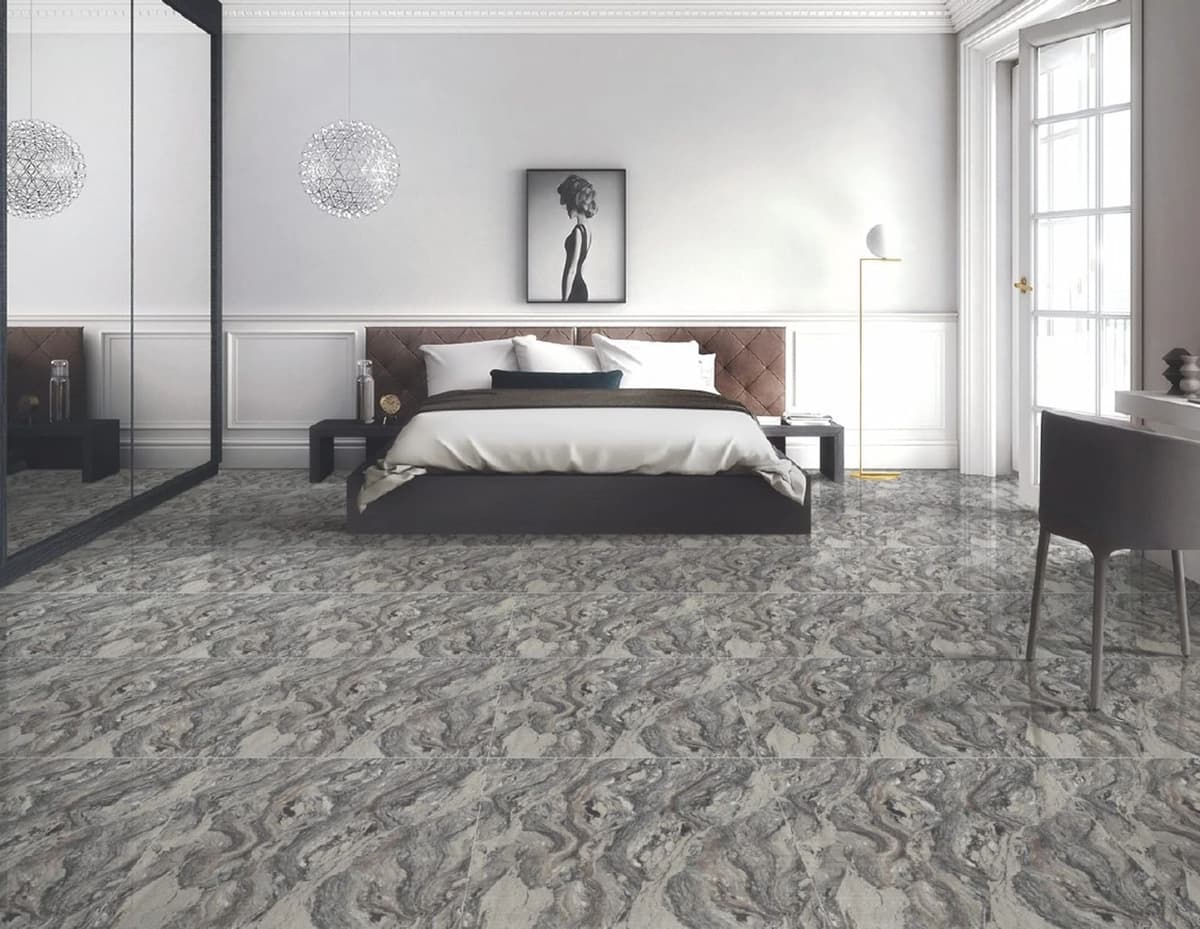 Grey Marble Effect Polished Vitrified Porcelain Floor Tiles 600*600