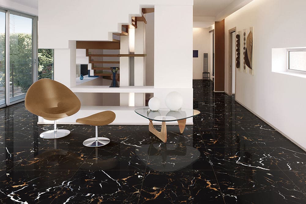 Black Marble Effect Polished Porcelain Floor Tiles 600*600