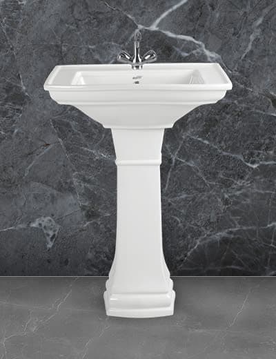Full Pedestal Ceramic Wash Basin with Integrated Faucet Platform