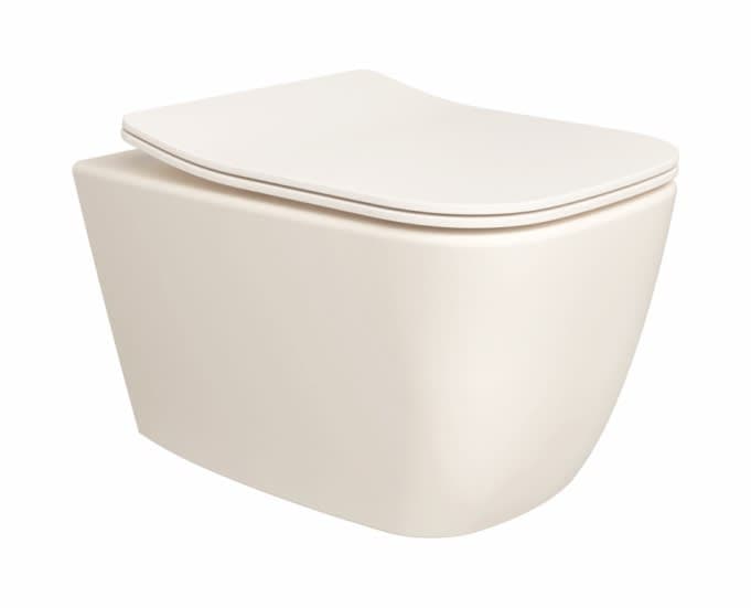 Wall Hung Ceramic Toilet in Matte Beige with Soft Close Seat