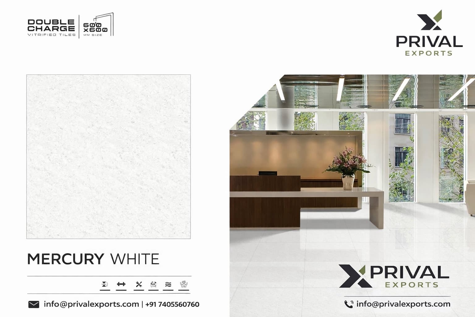 Mercury White Double Charge Vitrified Tile for Modern Interiors
