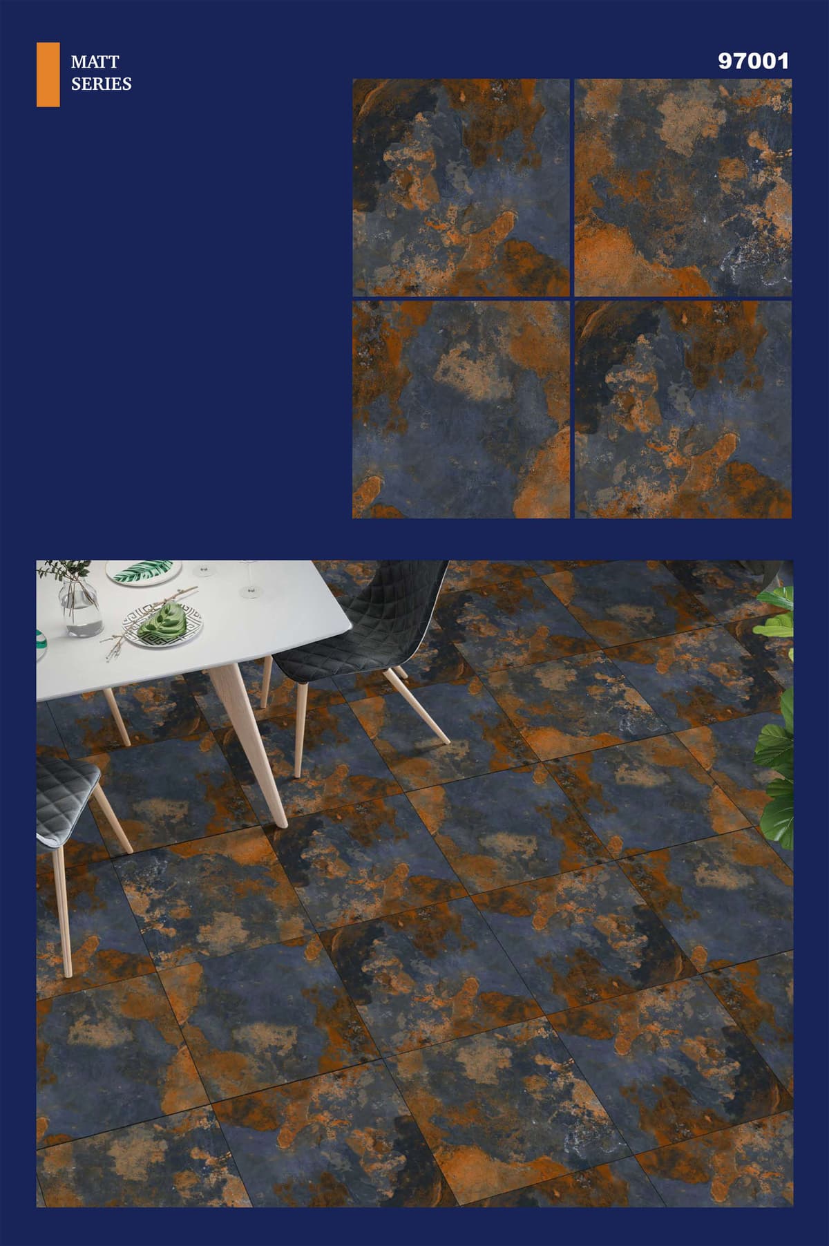 Rustic Oxide Stone-Effect Matt Finish Porcelain Floor Tiles