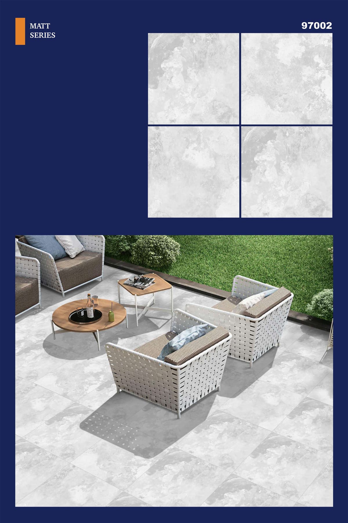 Cloud Grey Stone-Effect Matt Porcelain Floor Tiles 600*600